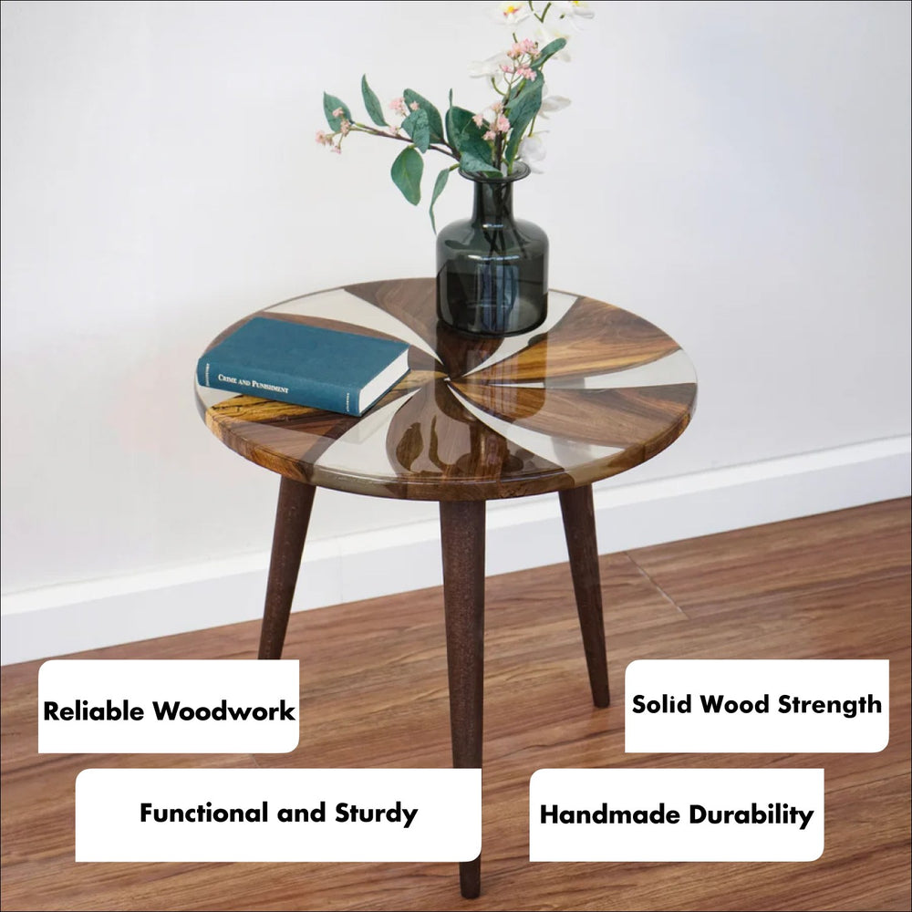 Round Resin Coffee Table with Clear Epoxy Finish - Walnut Wood Epoxy Furniture - UPP Home Store