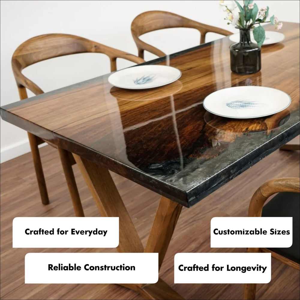 Wooden Black Epoxy Resin Dining Table - Modern Farmhouse Kitchen Table - UPP Home Store