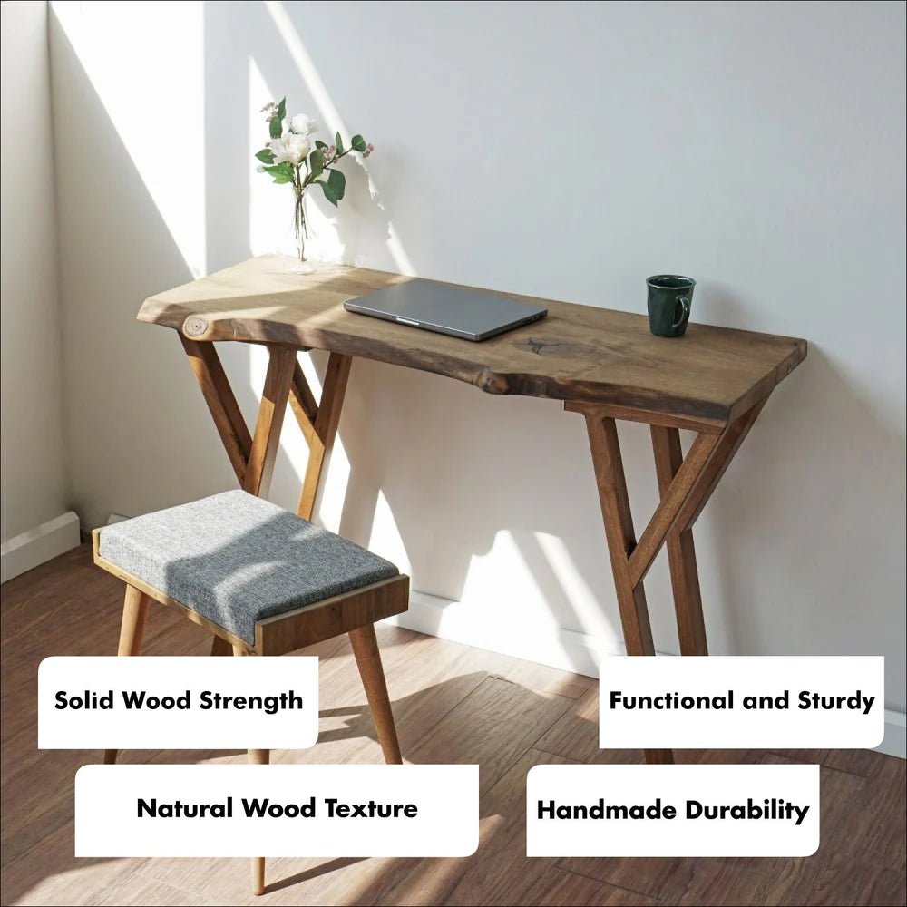 Boho Desk - Small Walnut Desk with Wooden Legs - UPP Home Store