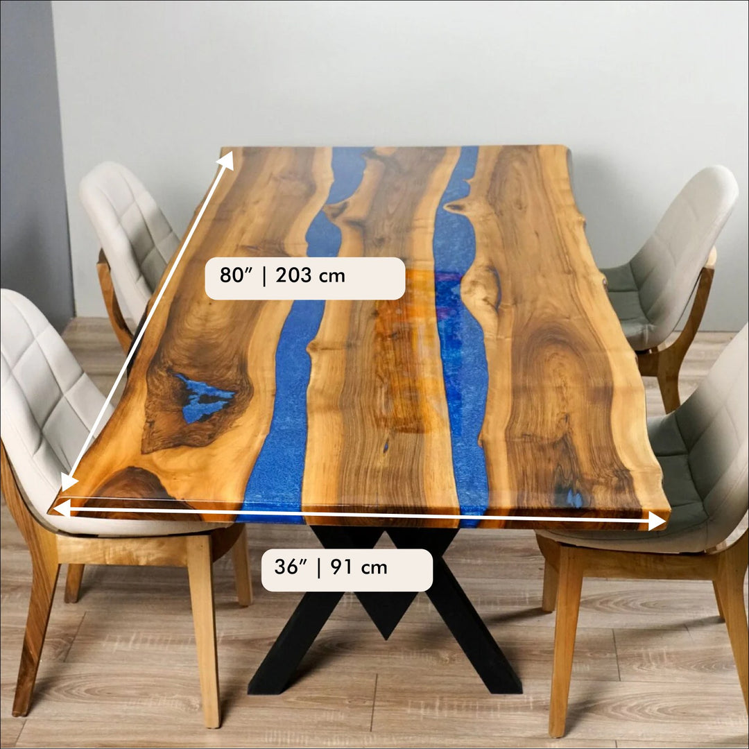 Live Edge Epoxy River Table - Contemporary Solid Wood Dining Table - UPP Home Store