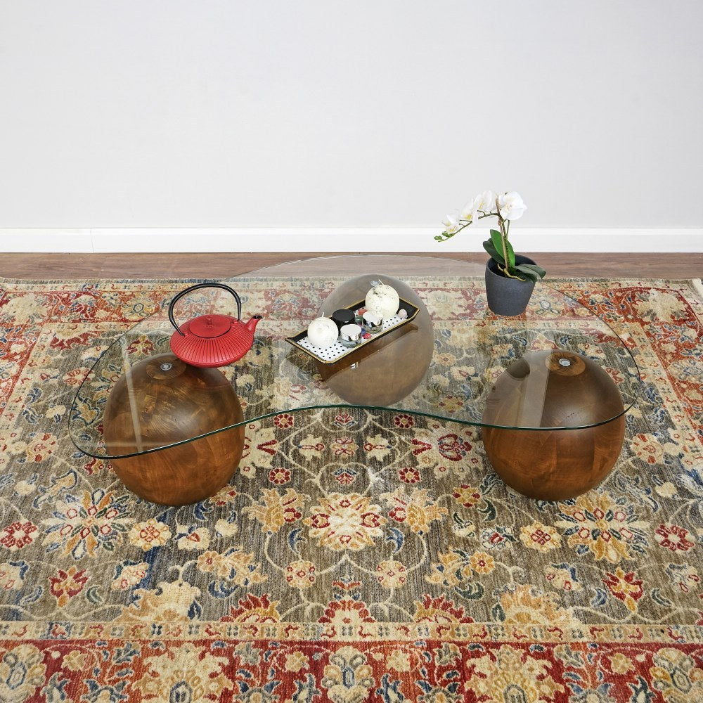 glass-coffee-table-brown-decorative-wooden-balls-modern-center-table-handmade-artistic-furniture-upphomestore