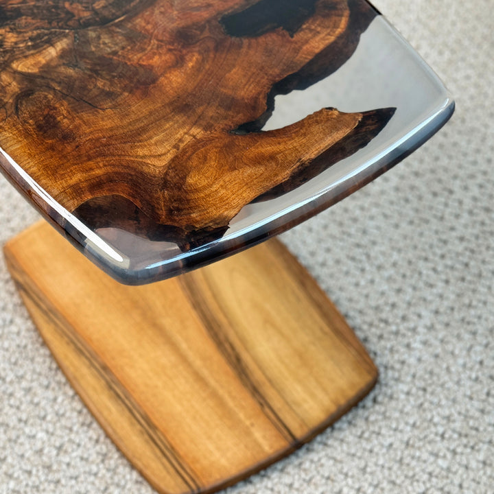 Handmade C shaped accent table in solid walnut