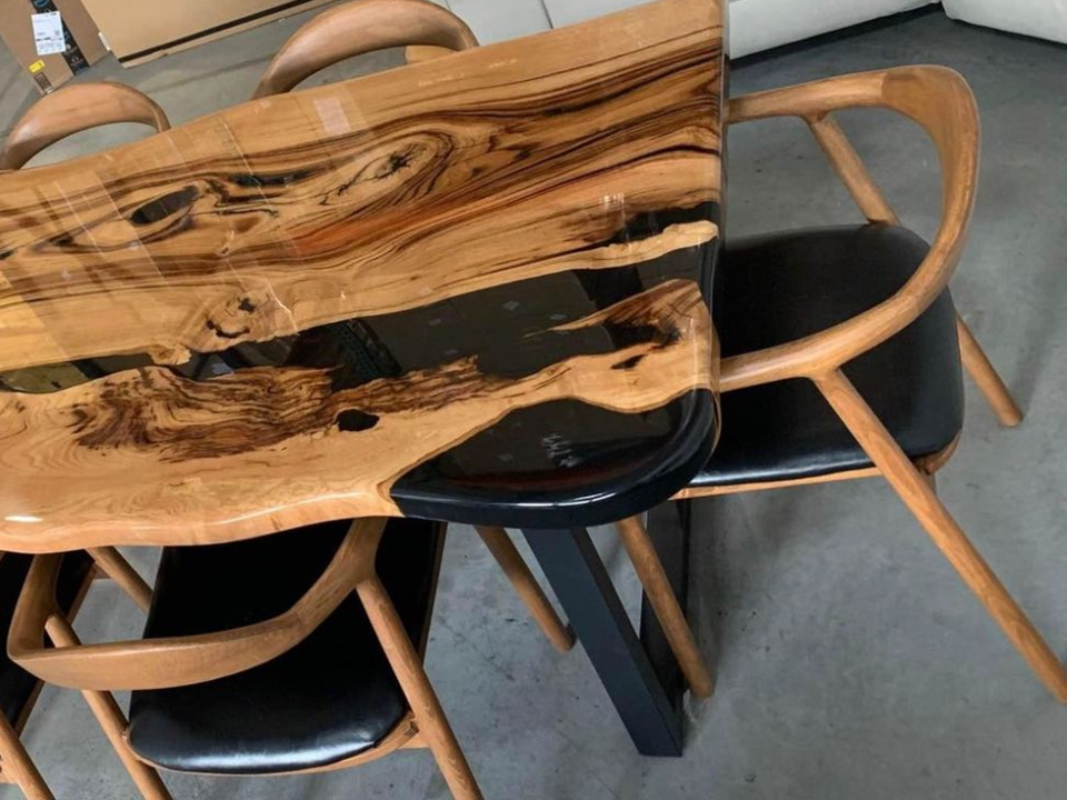 Walnut dining chair used as home office seating with ergonomic support