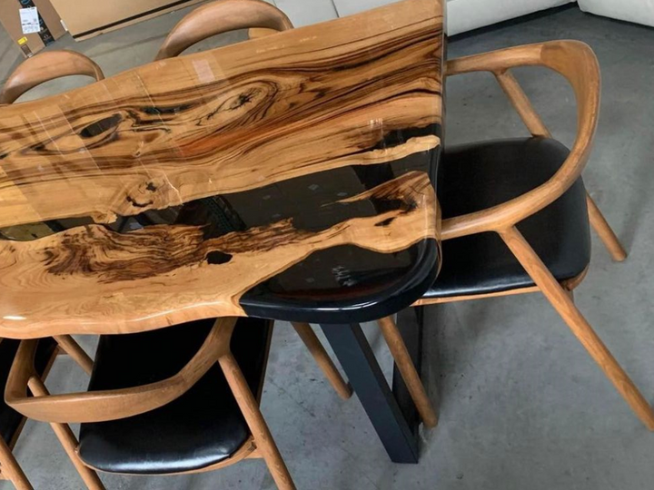 Walnut dining chair used as home office seating with ergonomic support