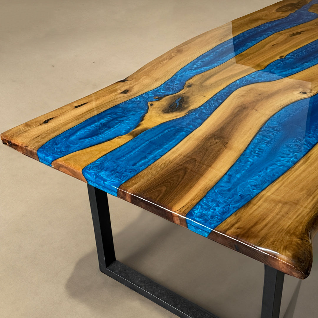 Epoxy Blue River Dining Table - Modern Wood Farmhouse Kitchen Table - UPP Home Store