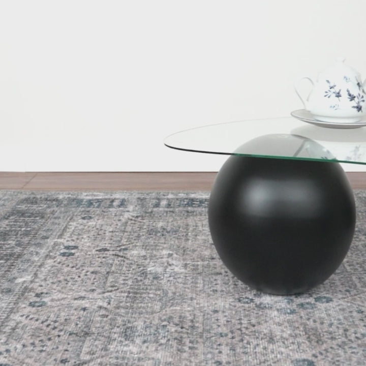Glass Coffee Table Black Decorative Wooden Balls - Modern Center Table