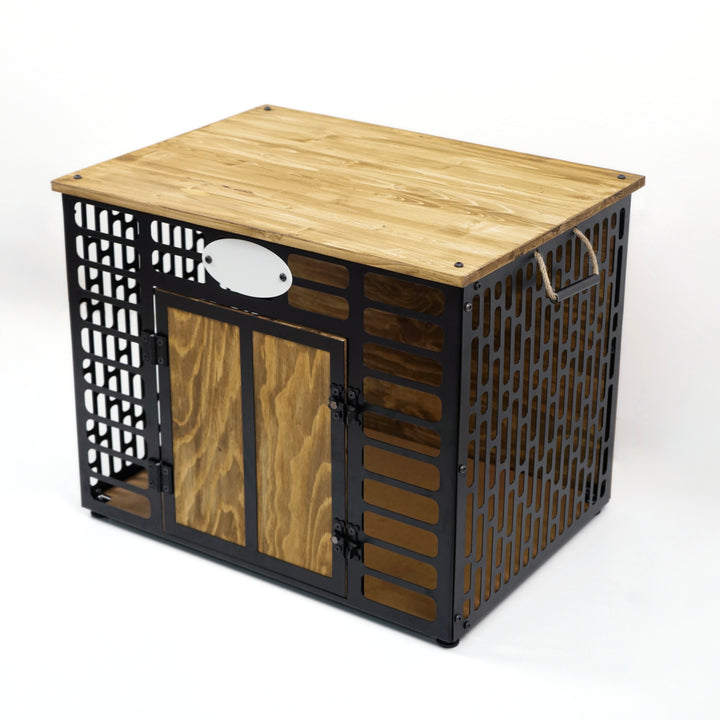 Black/Brown Rustic Wood and Metal Dog House - UPP Home Store