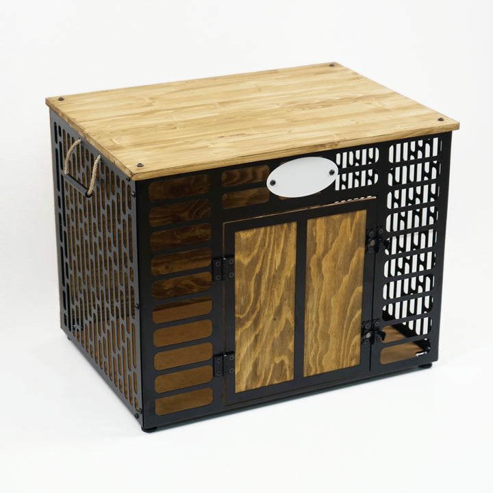 Black/Brown Rustic Wood and Metal Dog House - UPP Home Store