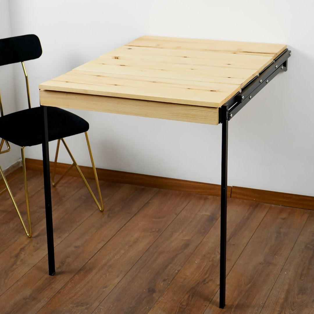 murphy-folding-wooden-table-and-wooden-wall-shelf - contemporary-bookshelf-design -upphomestore