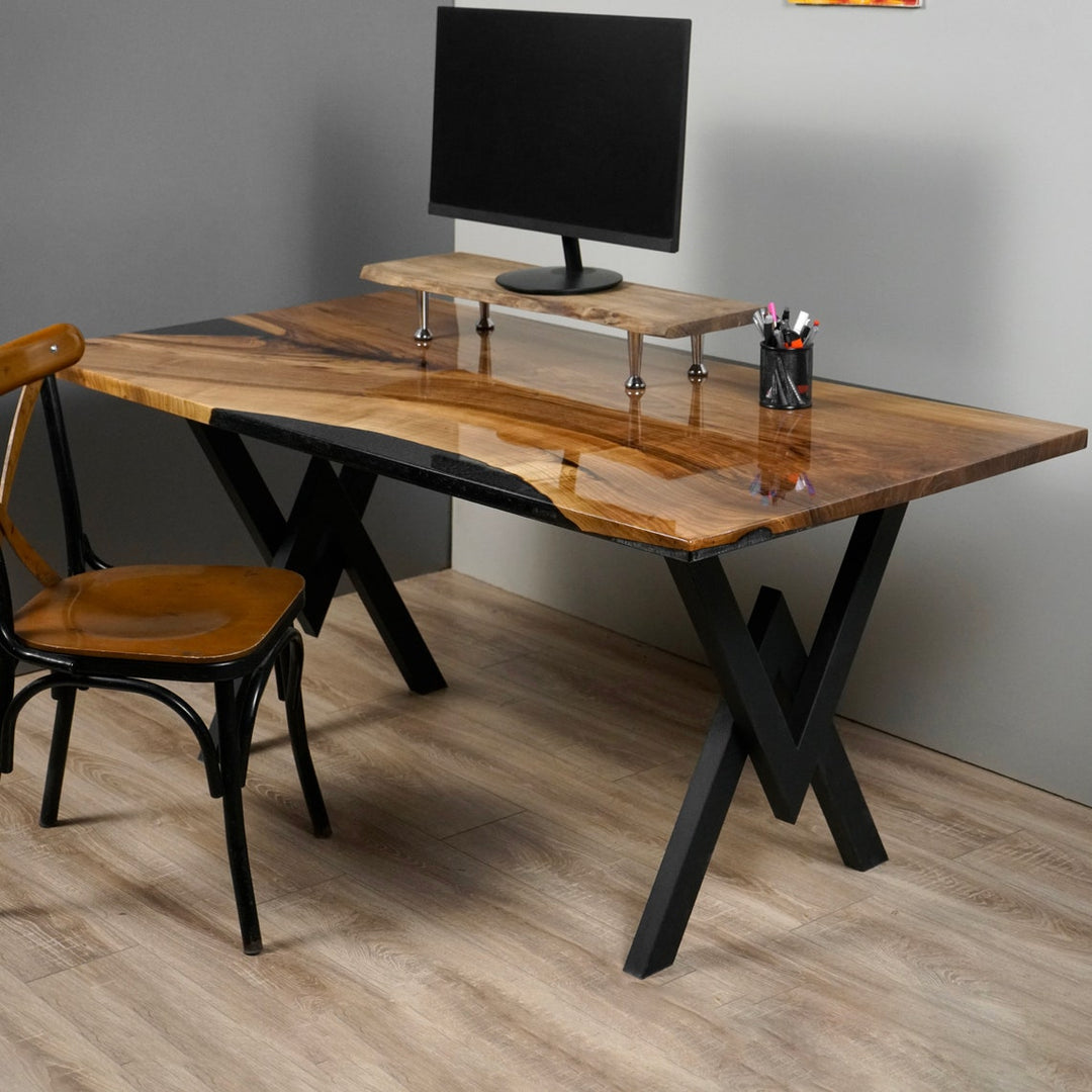 computer-desk-with-stand-work-desk-walnut-solid-black-epoxy-and-resin-metal-leg-v14-organization-tips-upphomestore