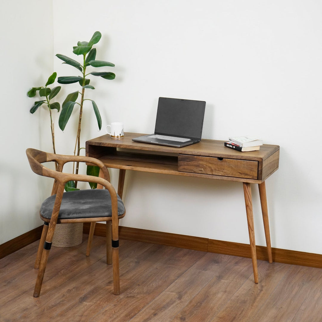 Walnut Writing and Computer Desk with Tapered Legs, Walnut Study Table, Console Table - UPP Home Store