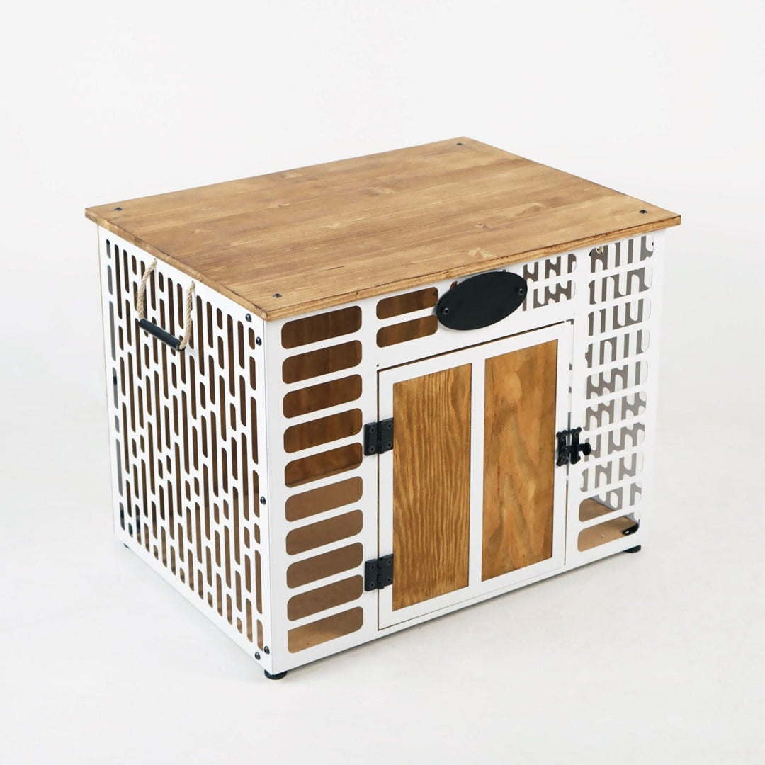 White Rustic Wood and Metal Dog House - UPP Home Store