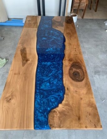 Walnut Blue River Epoxy Table, 80 × 36 in, ready-to-ship piece No. 37, photo 1