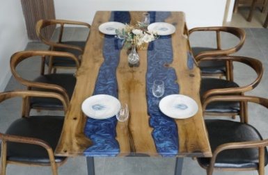 Walnut Blue River Table, Double Channel, 80 × 38 in, ready-to-ship piece No. 42, photo 1