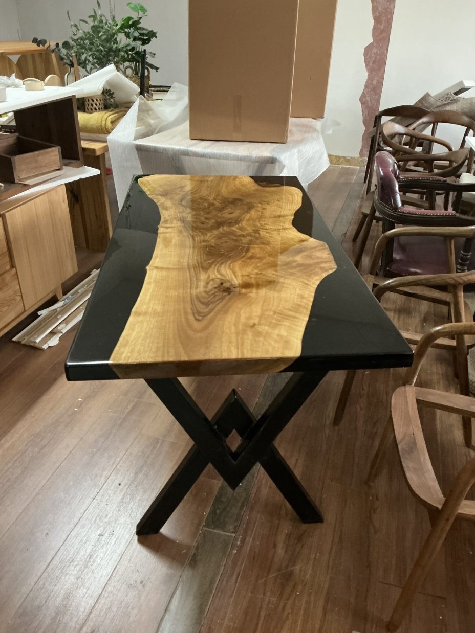 Black Epoxy Dining Table, 60 × 30 in, ready-to-ship piece No. 171, photo 1
