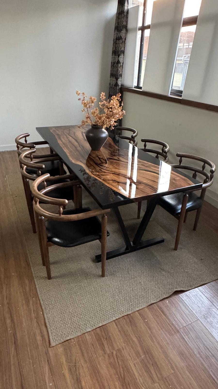 Walnut Black Epoxy Dining Table, 91 × 36 in, ready-to-ship piece No. 168, photo 1