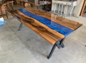 Walnut Blue River Epoxy Table, 80 × 36 in, ready-to-ship piece No. 38, photo 1