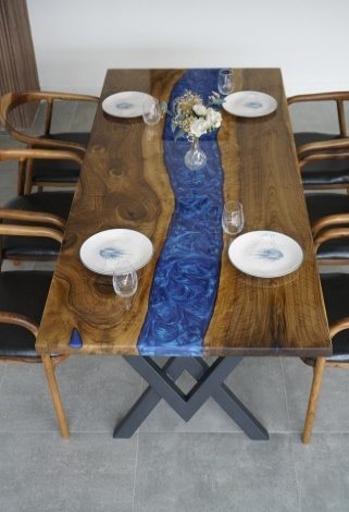 Walnut Blue River Epoxy Table, 80 × 36 in, ready-to-ship piece No. 41, photo 1