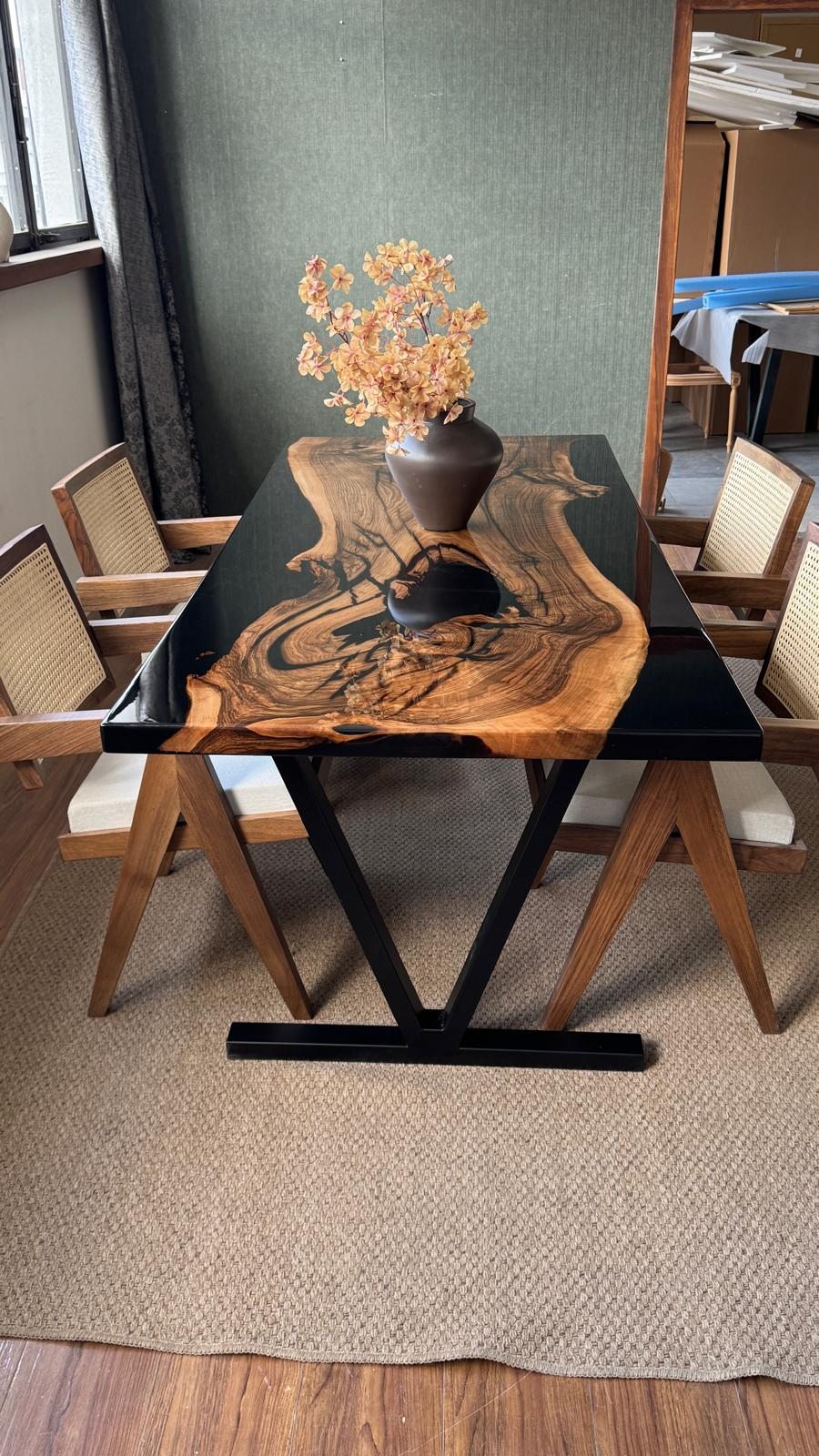 Walnut Black Epoxy Dining Table, 91 × 36 in, ready-to-ship piece No. 166, photo 1