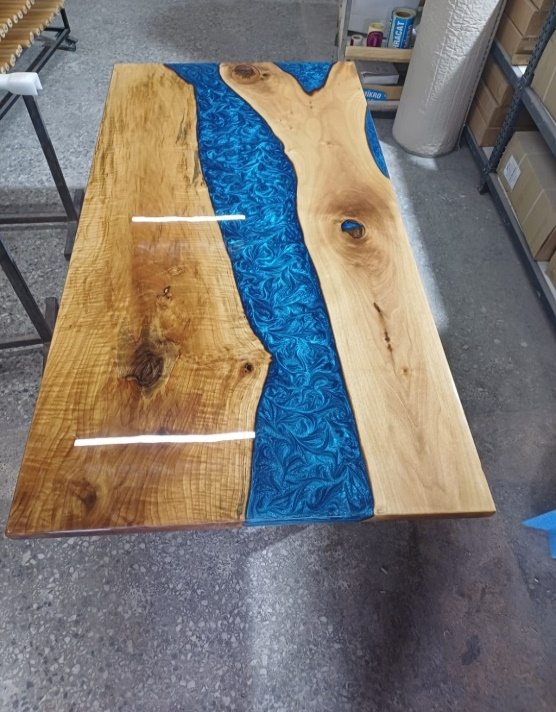 Walnut Blue Epoxy River Table, 79 × 39 in, ready-to-ship piece No. 15, photo 1