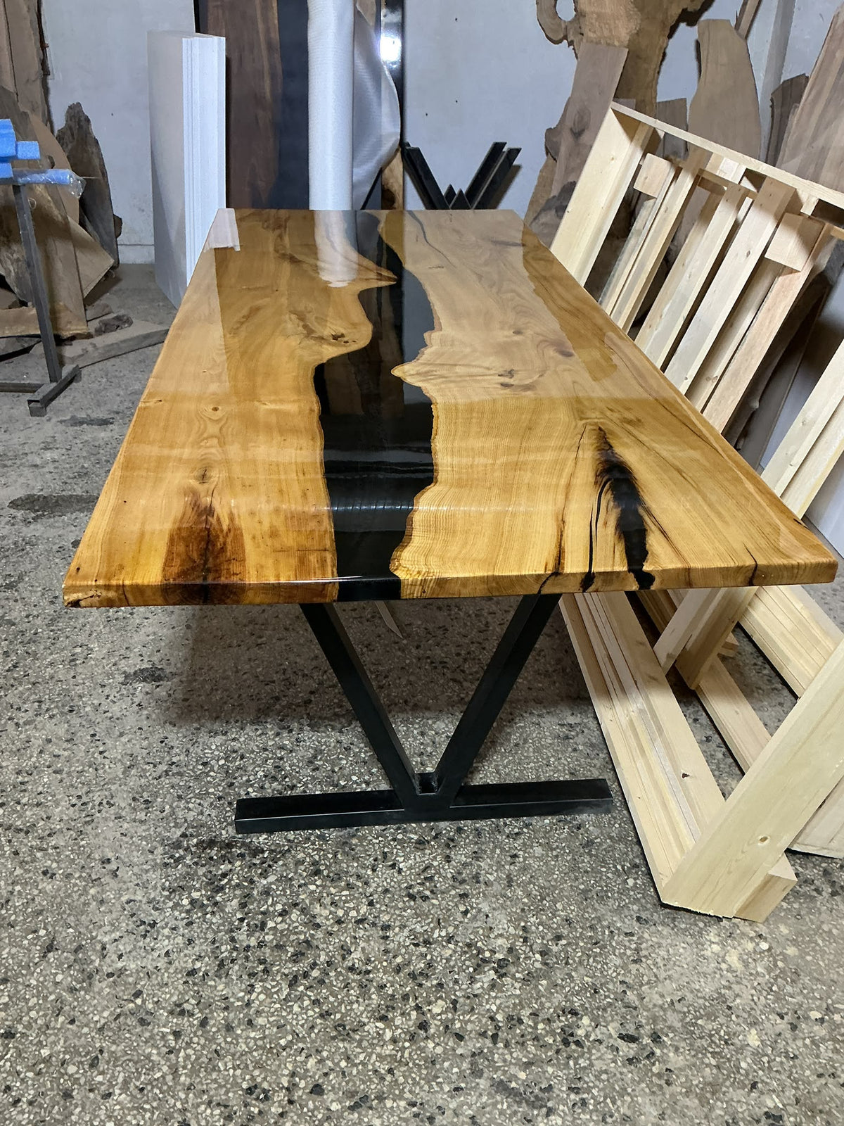 Chestnut Black Epoxy Dining Table, 95 × 40 in, ready-to-ship piece No. 177, photo 1