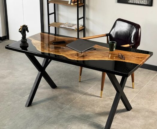 Walnut Black Epoxy Desk, 60 × 28 in, ready-to-ship piece No. 3, photo 1