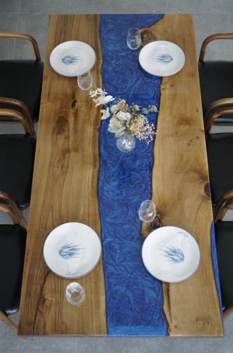 Walnut Blue River Epoxy Table, 72 × 34 in, ready-to-ship piece No. 39, photo 1
