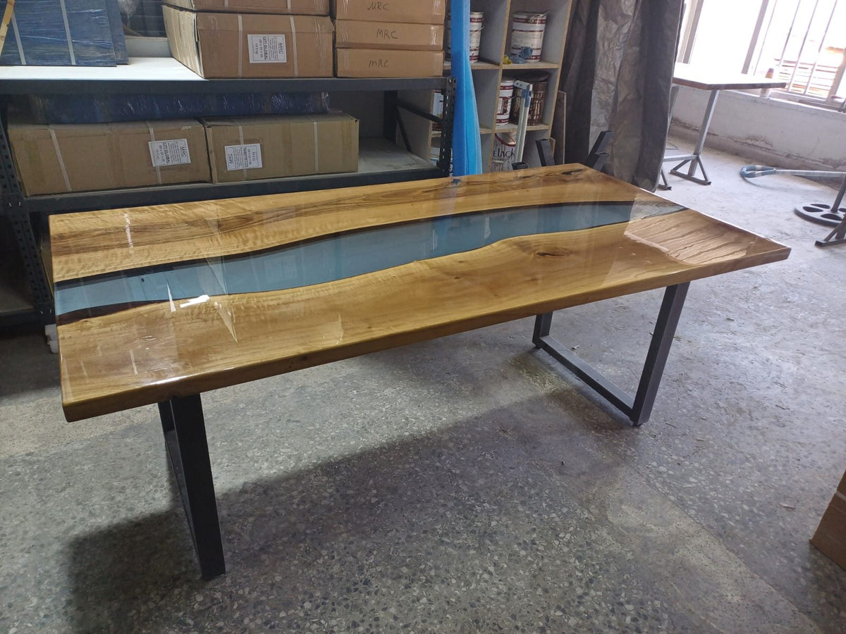 Walnut Blue Epoxy River Table, 78 × 39 in, ready-to-ship piece No. 13, photo 1
