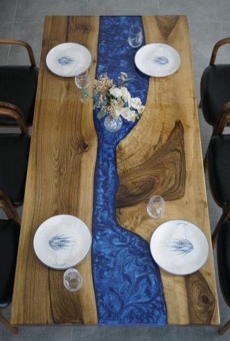 Walnut Blue River Epoxy Table, 72 × 34 in, ready-to-ship piece No. 40, photo 2