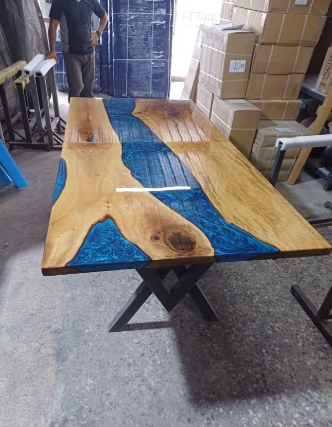 Walnut Blue Epoxy River Table, 79 × 39 in, ready-to-ship piece No. 15, photo 2