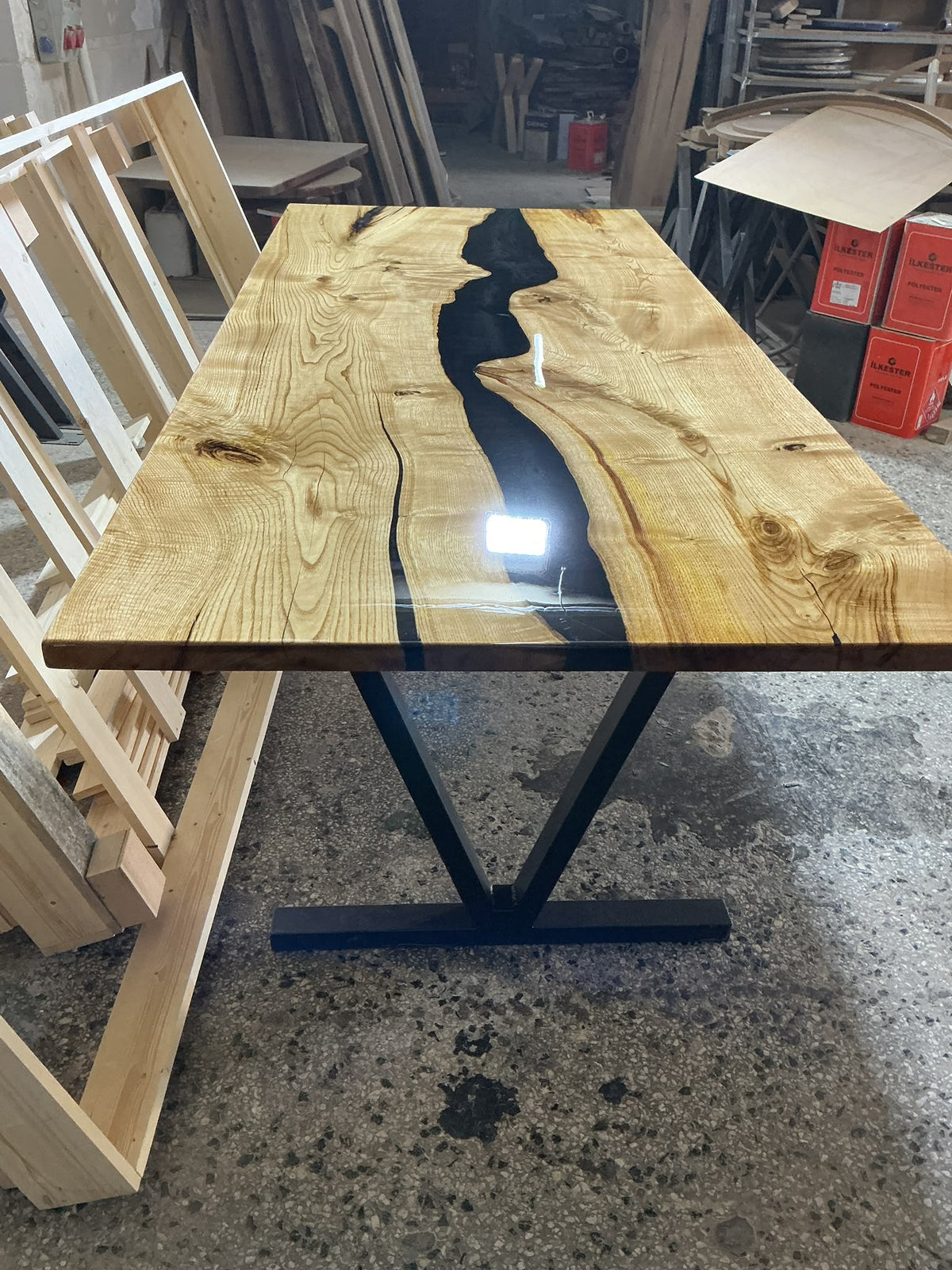 Chestnut Black Epoxy Dining Table, 95 × 40 in, ready-to-ship piece No. 177, photo 3
