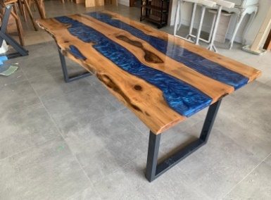 Walnut Blue River Table, Double Channel, 80 × 38 in, ready-to-ship piece No. 42, photo 4