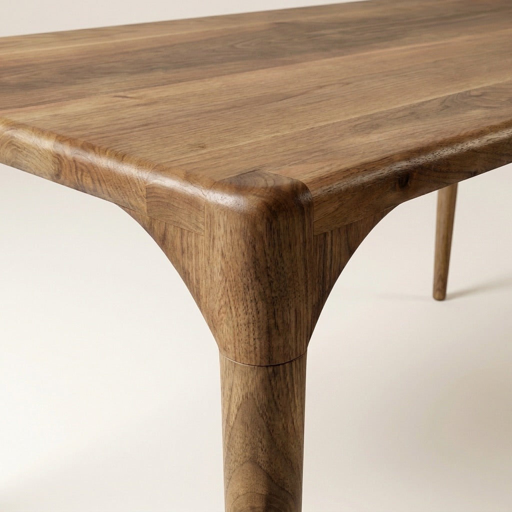 Hand-finished walnut leg joint