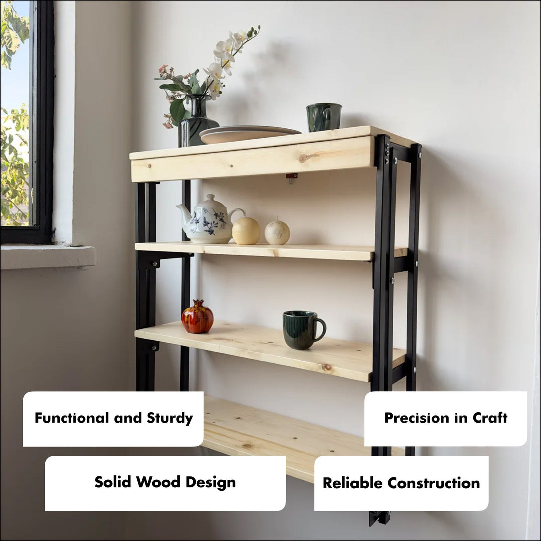 Murphy Table - Folding Wooden Table and Wooden Wall Shelf