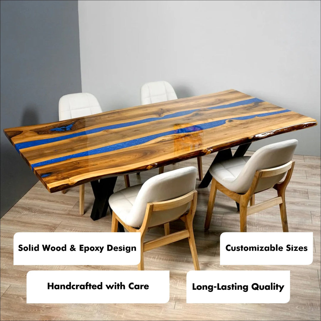 Live Edge Epoxy River Table - Contemporary Solid Wood Dining Table