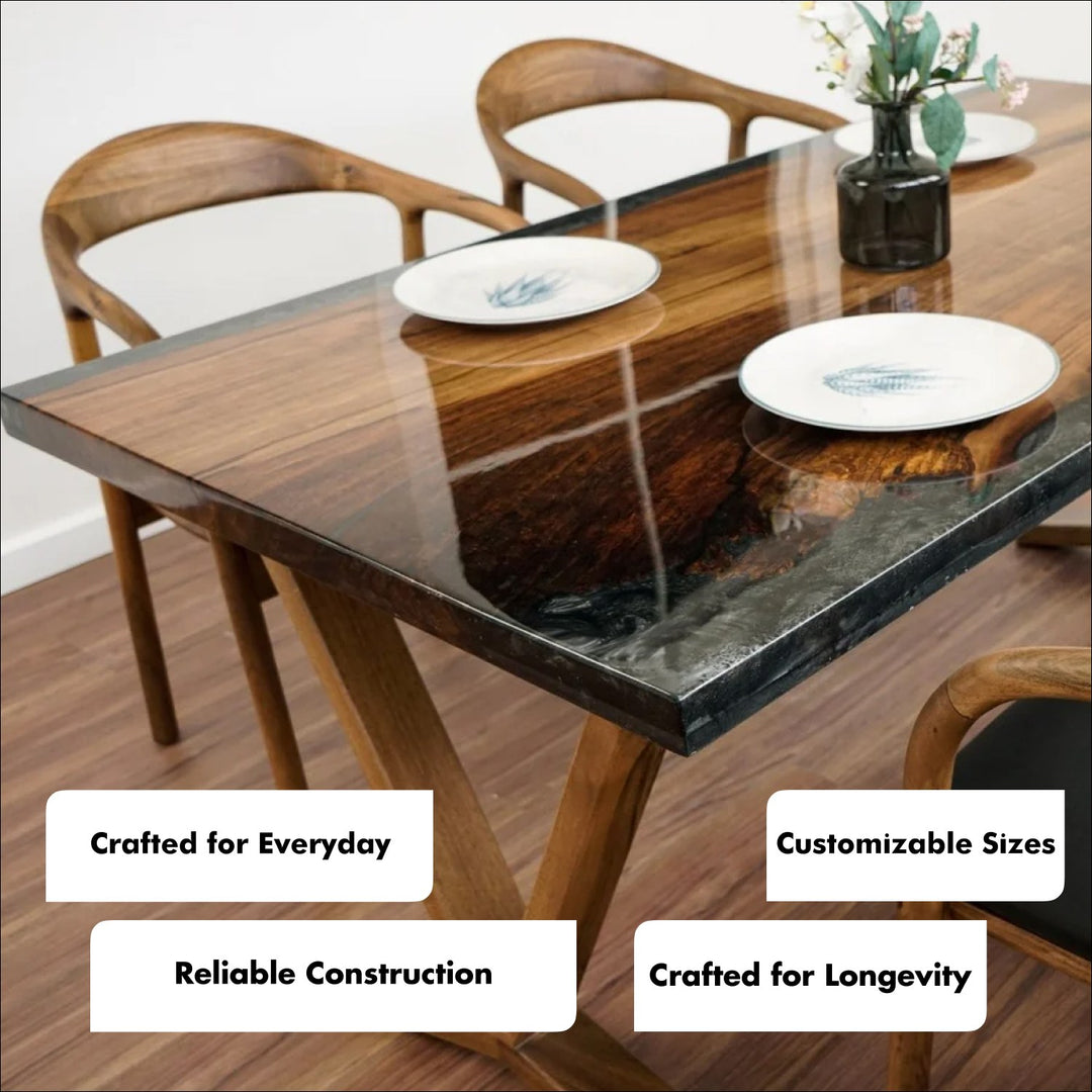 Wooden Black Epoxy Resin Dining Table - Modern Farmhouse Kitchen Table