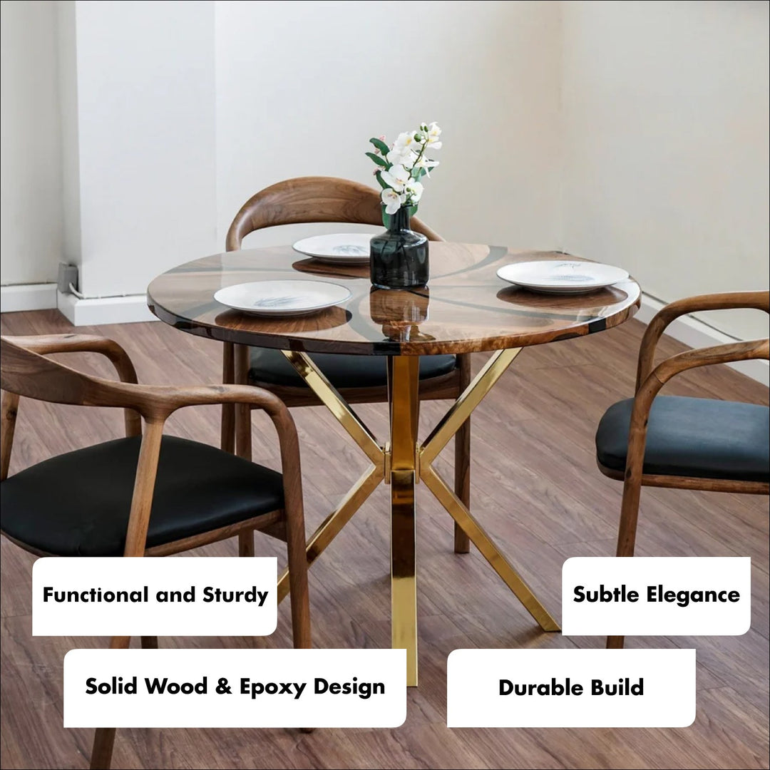 Modern Round Dining Table - Walnut Wood Black Epoxy Pedestal Legs Table