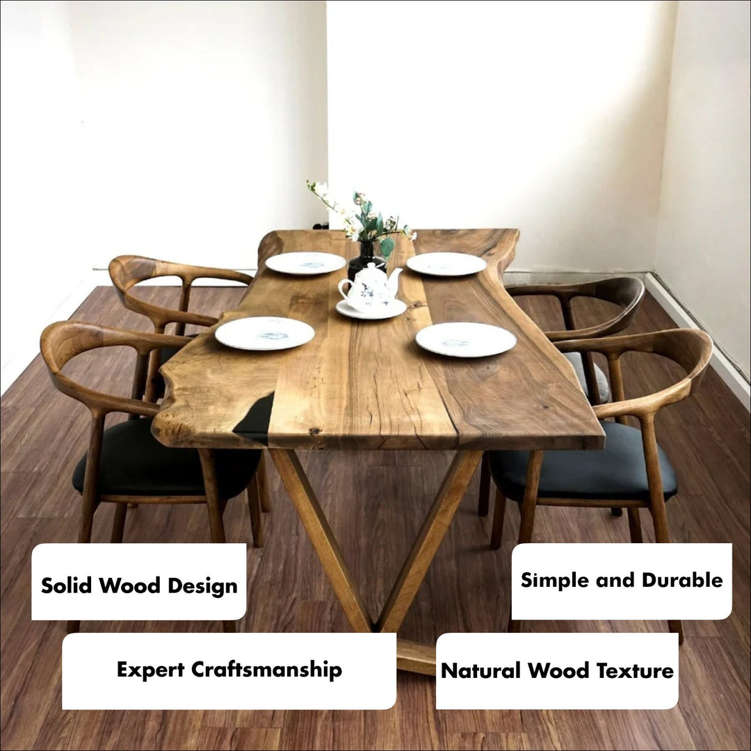 Live Edge Dining Table - Walnut Farmhouse Table with Wooden Legs