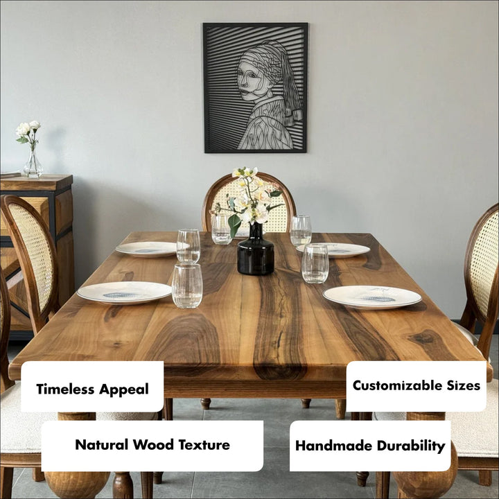 Modern Walnut Dining Table with Turned Legs - Solid Wood Furniture