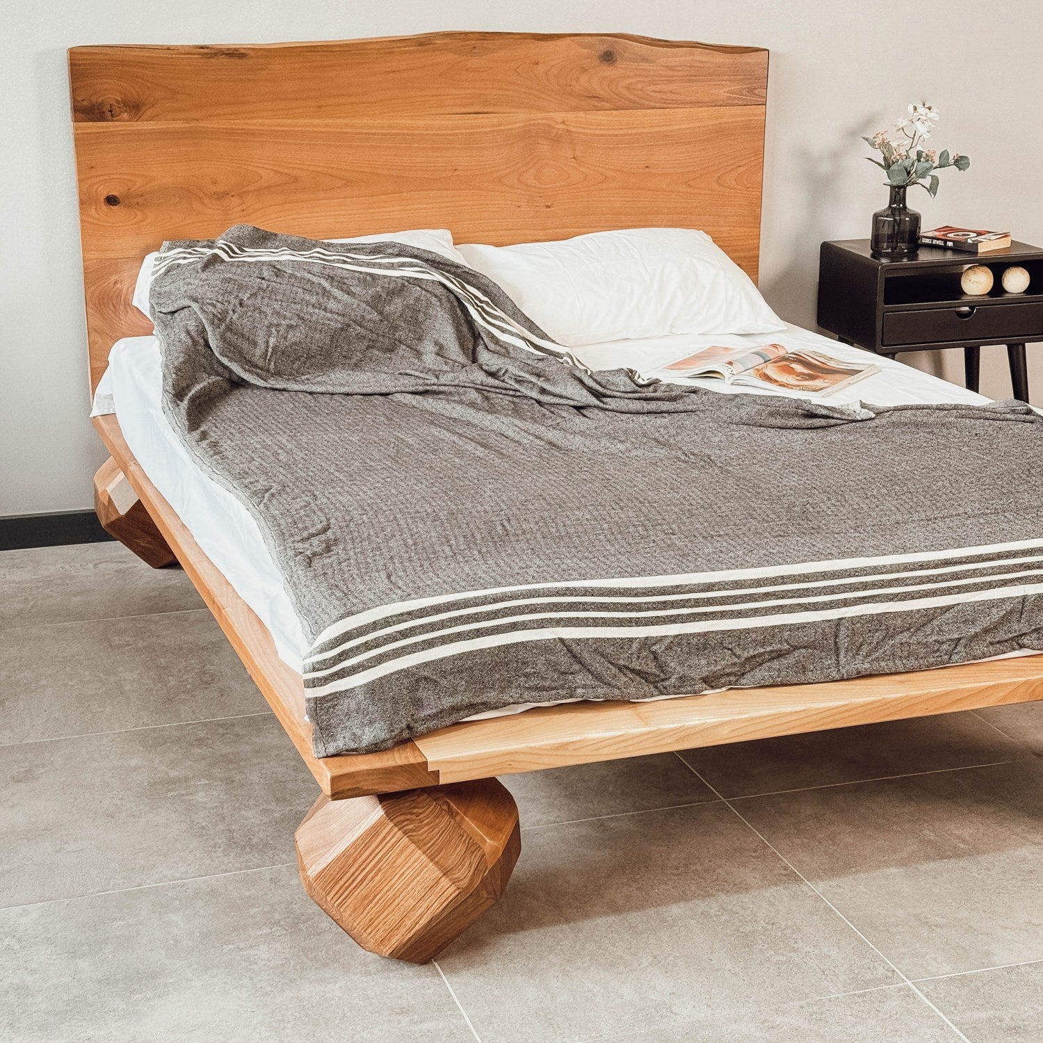 Solid Wood Bed Frame with Live Edge Headboard Full Size 54x75 Inches 134.5X190.5 cm Without Headboard