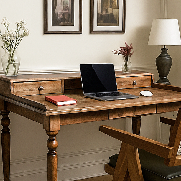 Executive desk with drawers in premium walnut wood finish