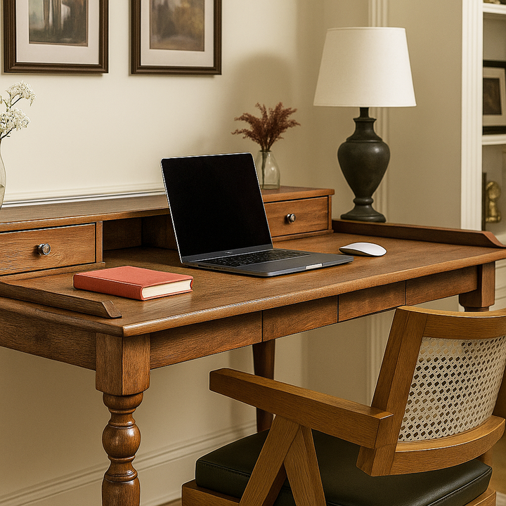 Artisan crafted executive desk showing natural walnut grain