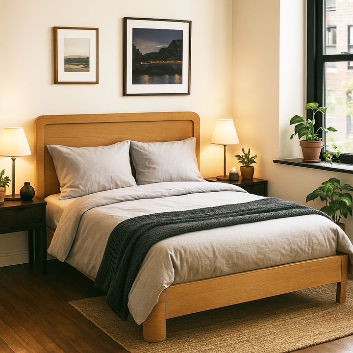 Solid wood bed frame with built-in hydraulic storage compartment
