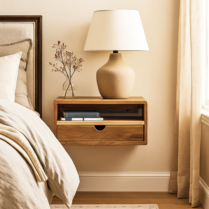 Floating Walnut Nightstand - Wall Mounted Nightstand with Drawer