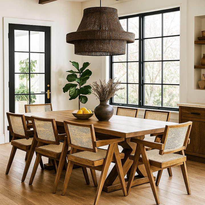 Pierre Jeanneret style office chair crafted from solid walnut and rattan