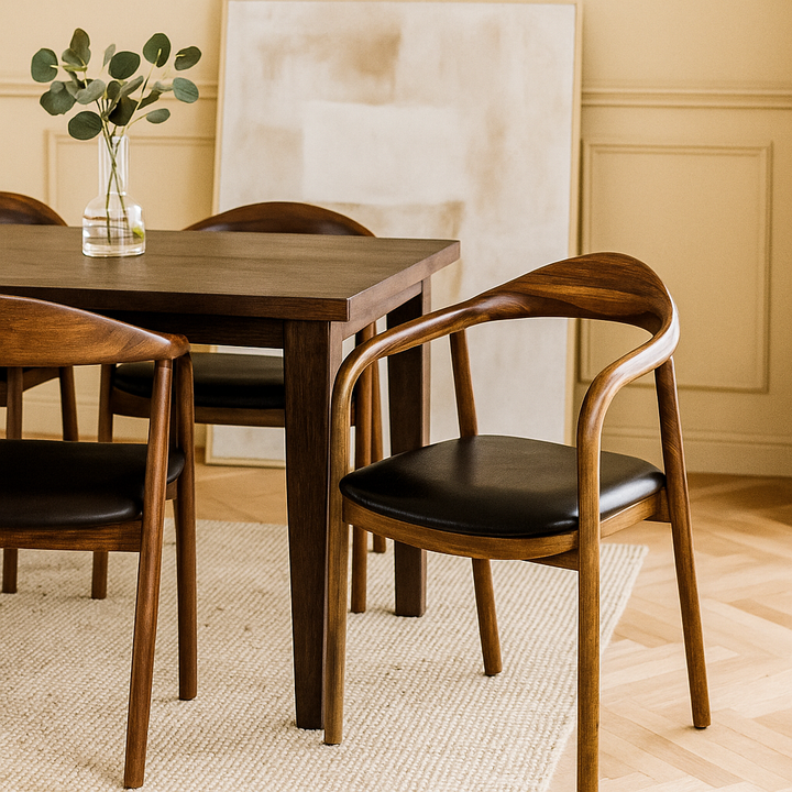 Wood Accent Chair Black Leather - Wooden Office and Dining Room Chair, Handmade - UPP Home Store