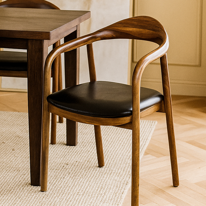 Wood Accent Chair Black Leather - Wooden Office and Dining Room Chair, Handmade - UPP Home Store