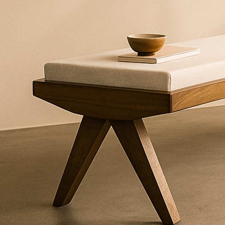 Wood Bench | Solid Walnut with Cushion Handmade Mid Century Modern - UPP Home Store