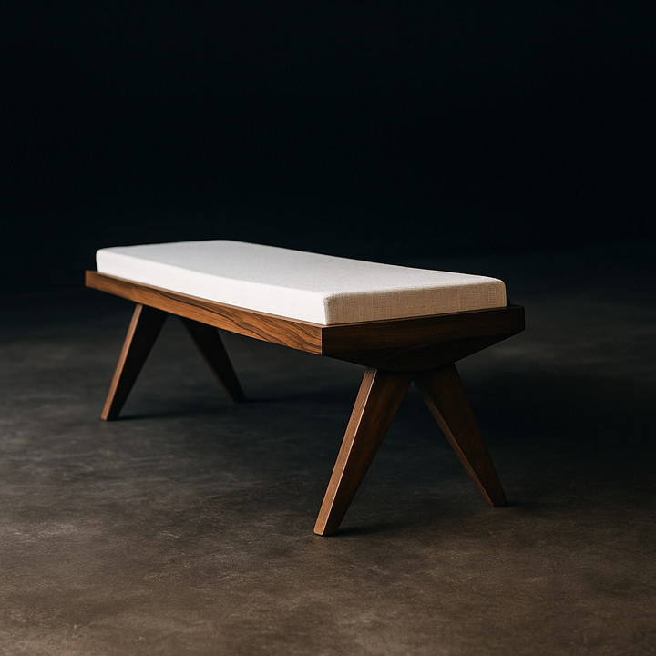 Solid walnut bench with comfortable cushion seating