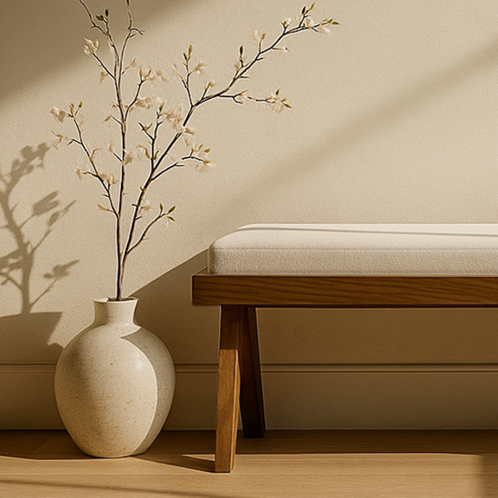 Mid century modern wood bench for entryway or dining